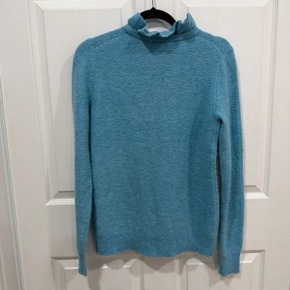 J. Crew Blue Alpaca Blend‎ Ruffle Mock Neck Textured Knit Sweater Small